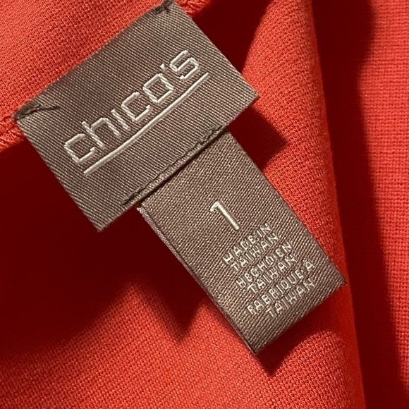 Chico's Orange Sheath Midi Dress Short Sleeve Crew Neck Minimalist Size 1 Medium - Picture 13 of 13